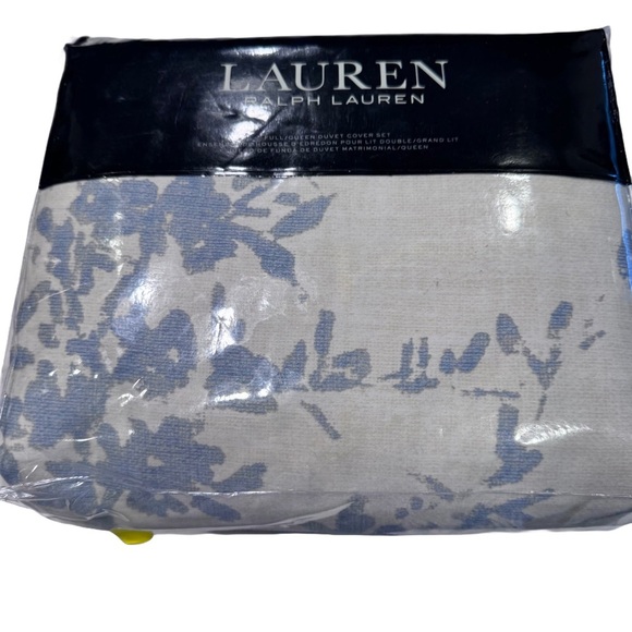 NEW! Ralph Lauren Eva Botanical Duvet Set 3 Pc. Queen Cream/Blue $420 - Picture 2 of 6